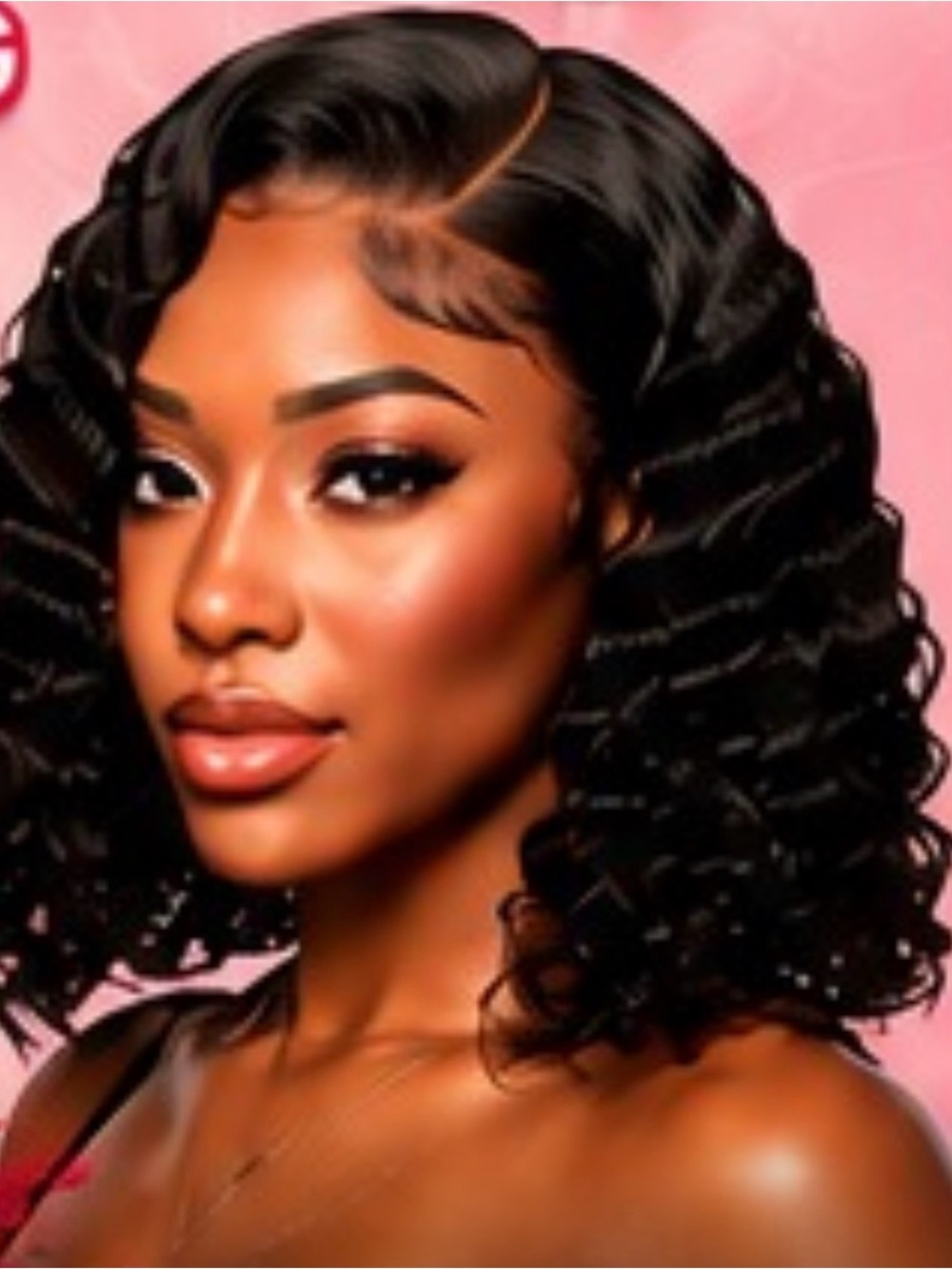 Black Short Curly Lace Front Wig - 100 % human hair , free parting